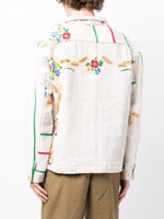 Floral-Embroidered Buttoned Shirt Jacket