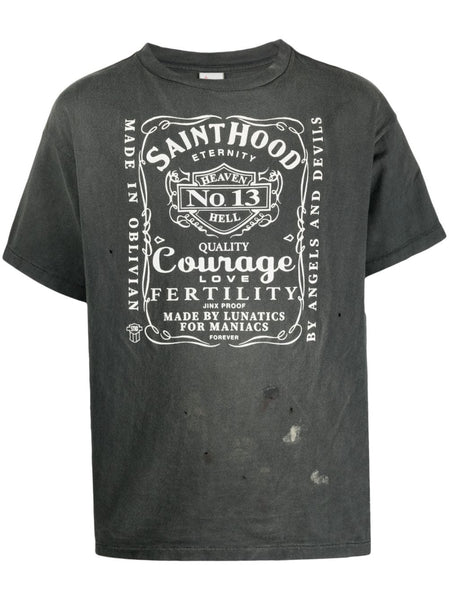 Ripped-Detail Logo-Print Cotton T-Shirt