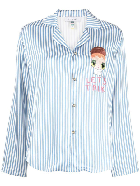 Doll-Embroidered Striped Pyjama Top