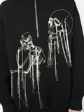 Skull-Print Knitted Hoodie