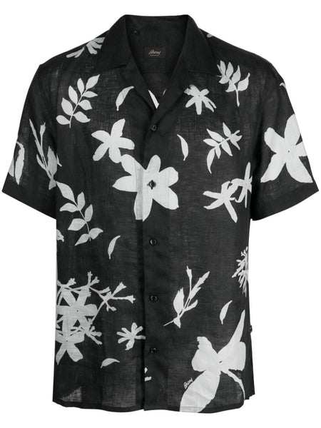 Leaf-Print Linen Shirt